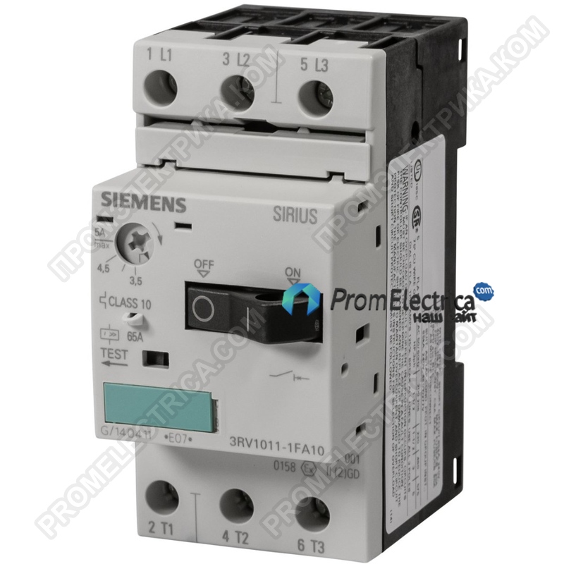 3RV1011-1FA10 Автоматический выкл. 1.5 кВт, 220-690 VAC, 3.5-5A на DIN-рейку SIEMENS