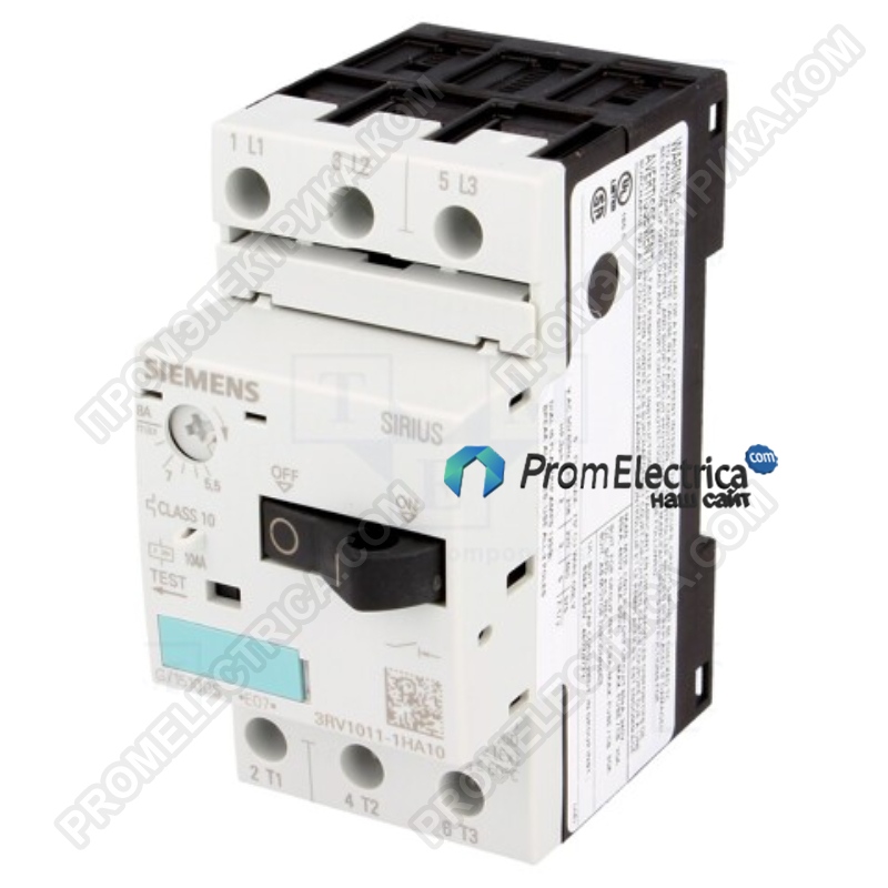 3RV1011-1HA10 Выключатель двигателя; 3 кВт; 220-690 VAC; Монтаж на DIN рейку