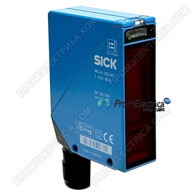 1015852 WL24-2B230 Датчик с отражением от рефлектора, двойная линза 27х87,5х65 мм., дист 0-22м., PNP/NPN, кабельный ввод М16