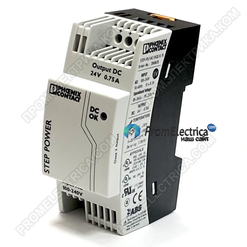 2868648 Источник питания STEP POWER с рег. в первичной цепи, для установки на несущую рейку, вход: 1-фазный, выход: 24 В DC / 1,75 А STEP-PS/ 1AC/24DC/1.75