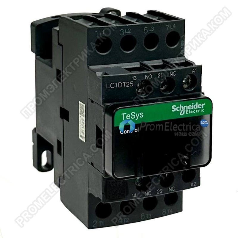 LC1DT25E7 КОНТАКТОР D 4P (4НО), АС1 25 А, НО+НЗ, 24V DС, 2.4 ВТ, РАСШ. ДИА,ОГРАН. ПЕР