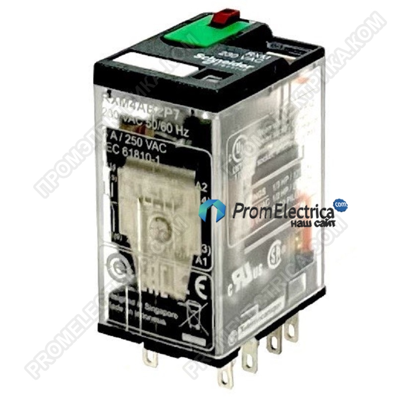 RXM4AB2P7 Миниатюрное реле со светодиодом, 4 перекидных контакта, 6 A, 230 V AC, Schneider Electric