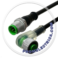 7000-40363-6550150 MURR термо (90°C) и масло стойкий кабель 1,5м, разъем штекер M12 + угловая розетка M12, 5PIN. индикатор LED G/Y/R, схема PNP