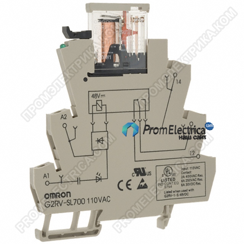 G2RV-SL700 AC/DC24 Тонкое (6мм) реле с цоколем, ток 6А, винтовые клеммы, катушка 24 VAC/DC